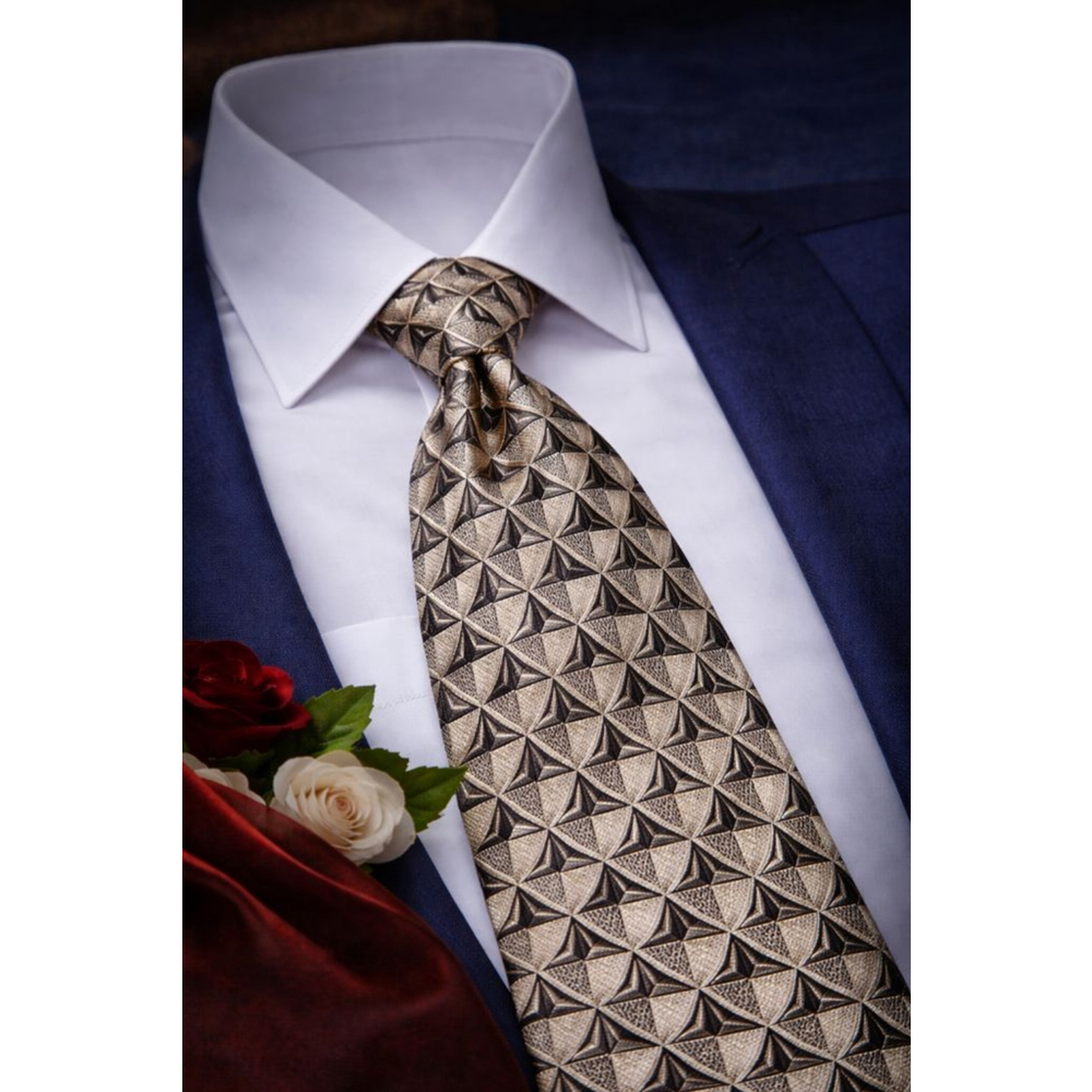 Sepia by Claiborne Geometric Pattern Tie Gold Black Beige Abstract Designer Tie